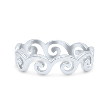 Dainty Filigree Curves Pattern Wave Design Oxidized Fashion Band Thumb Ring